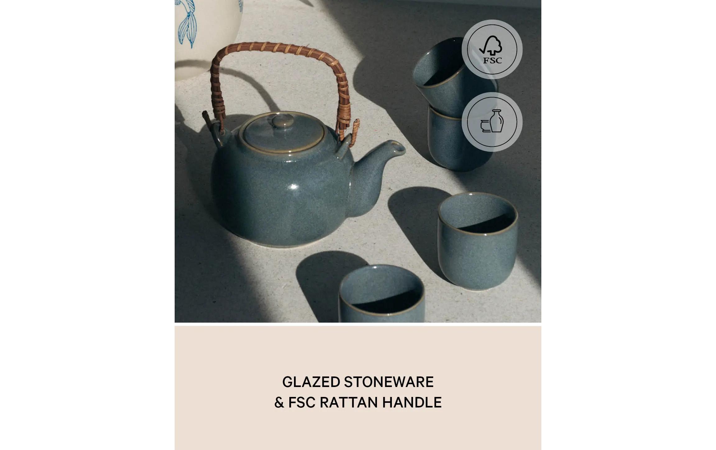 Tee-Set Japandi Krug & 4 Tassen 0.7 l, BlaugrauJapanisches Teeservice aus Keramik