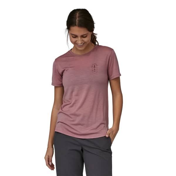 T-shirt randonnée PATAGONIA W'S CAP COOL MERINO GRAPHIC SHIRT CLEAN CLIMB BLOOM/EVENING MAUVE