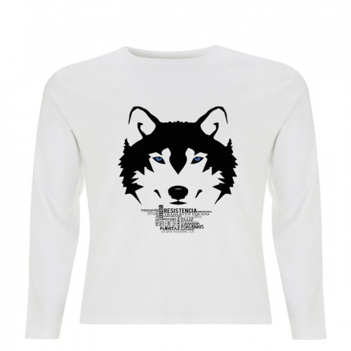 Camiseta unissex com estampa de lobo, branca