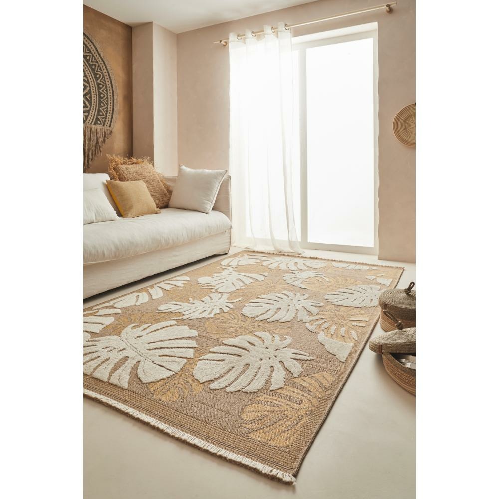 Tapis intérieur extérieur aspect jute jaune tulum 9062 180 x 67 cm
