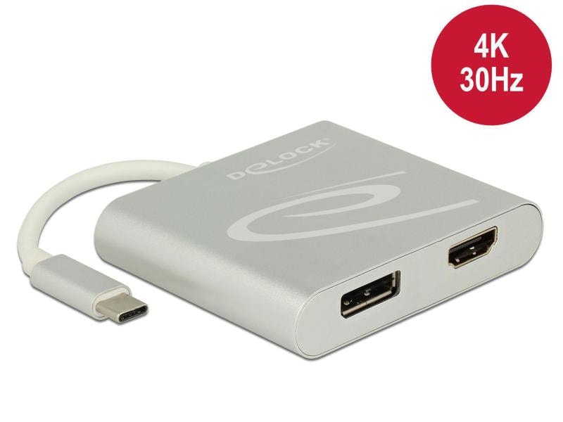 Delock Multiadapter 4K, 30 Hz USB Type-C - HDMI/DisplayPort Aktiver Konverter, Single / Multi Stream Transport Hub