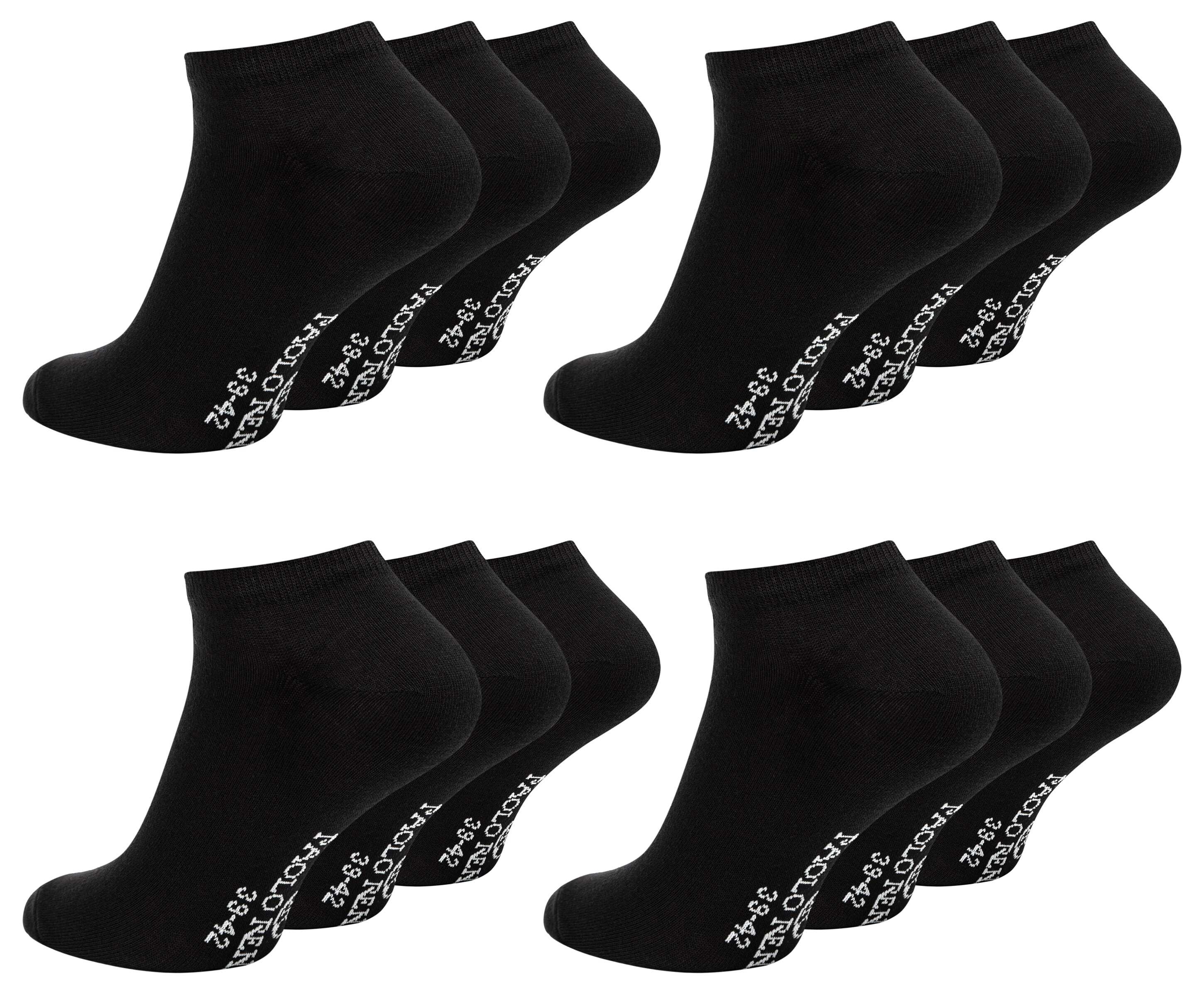 Paolo Renzo® Unisex Sneaker Baumwolle 12 Paar - Größe 35/38 - Schwarz