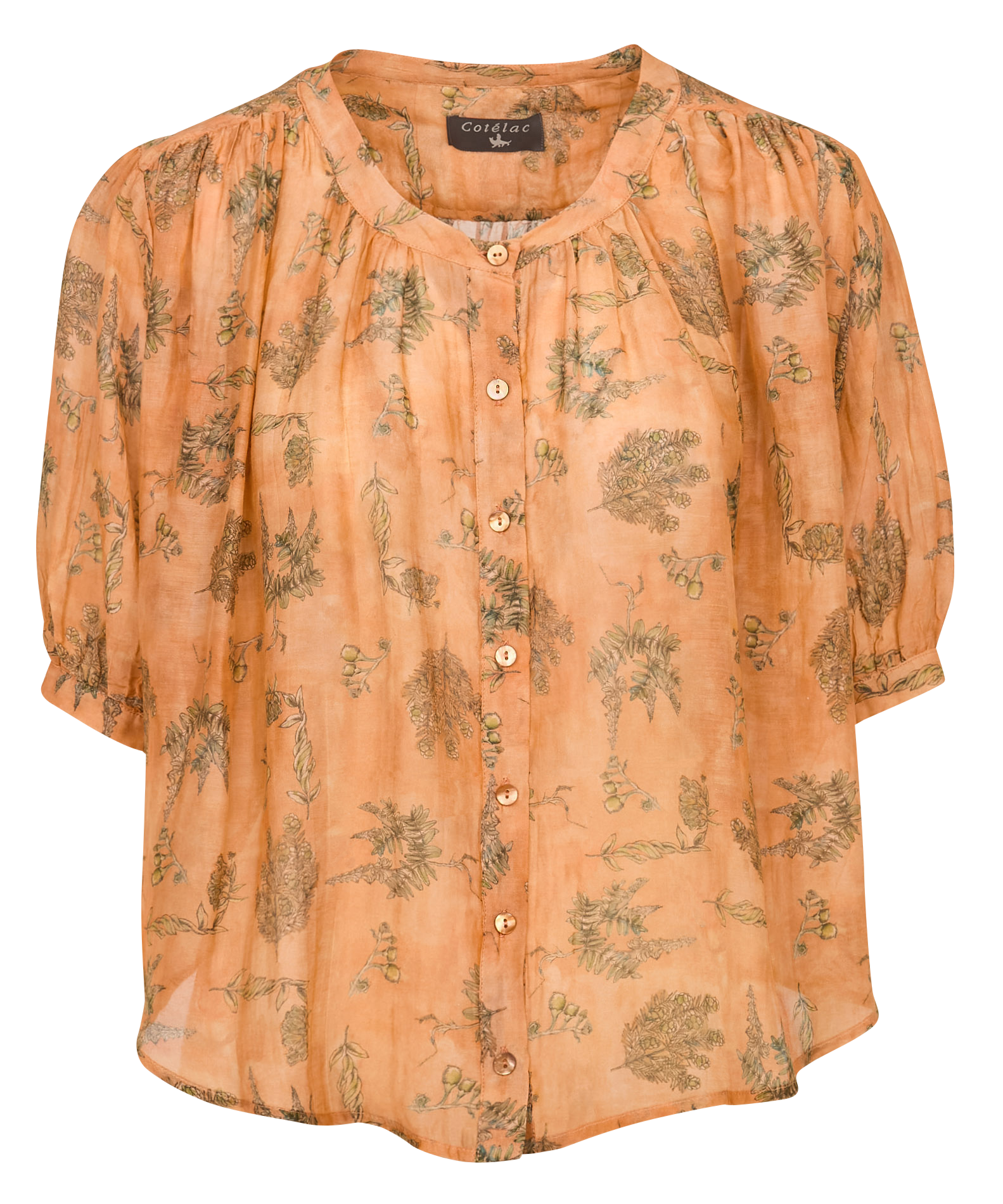 Blouse col rond en coton et soie | Orange