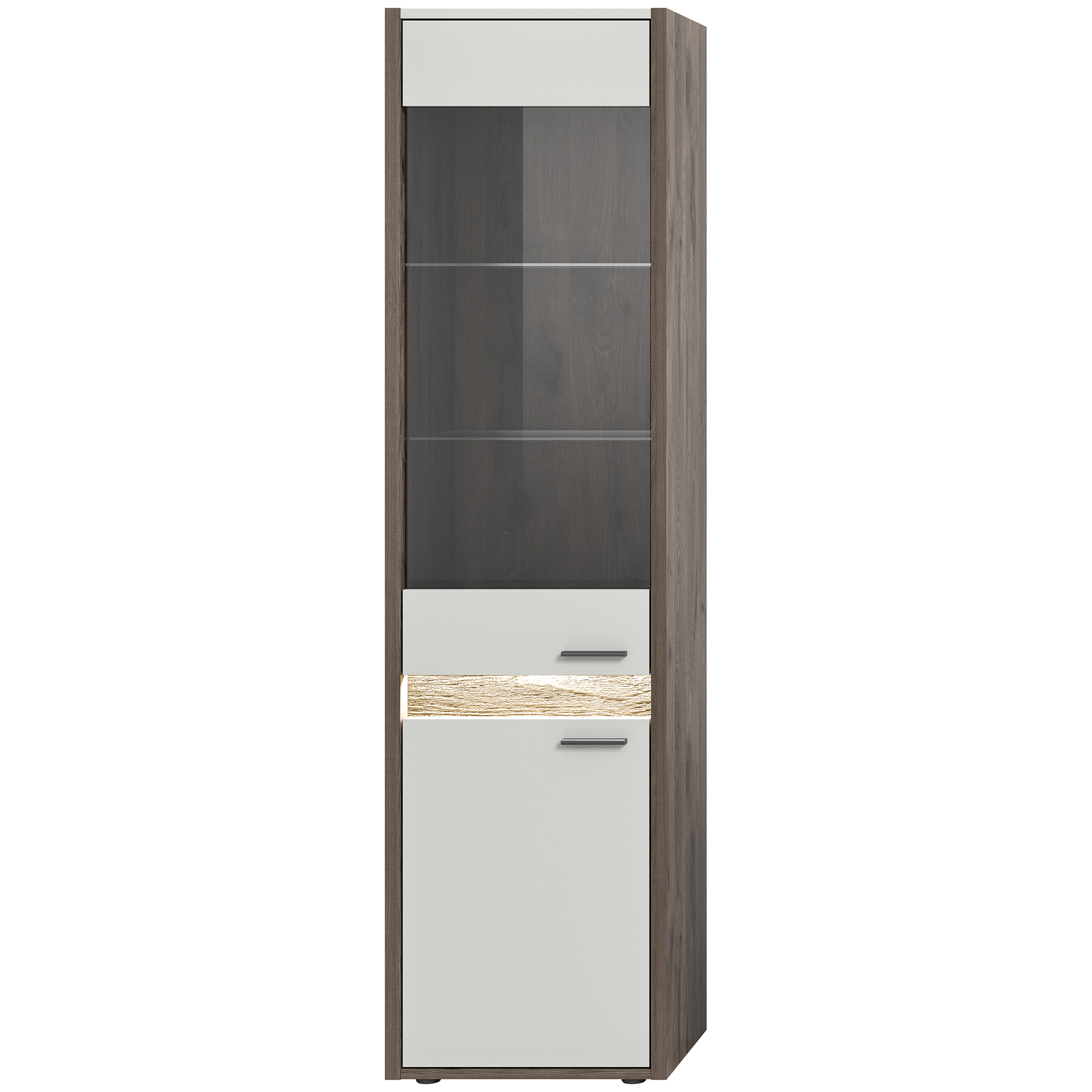 Vitrine FALCONA - hellgrau - Nox Oak - dimmbare Frontbeleuchtung