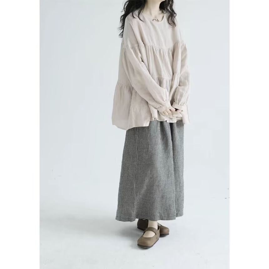 INEN - Blouse met ronde hals en pofmouwen
