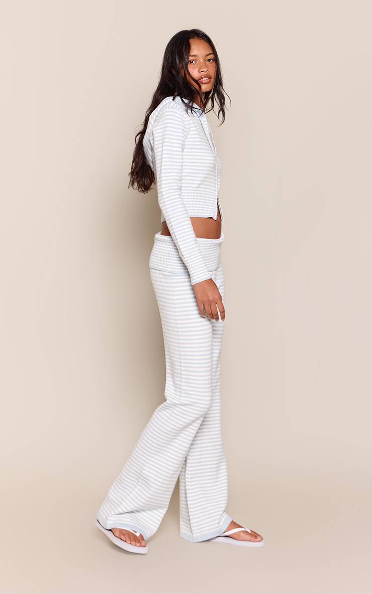 Bleu Layette Pantalon Tricoté À Rayures Avec Taille Repliée