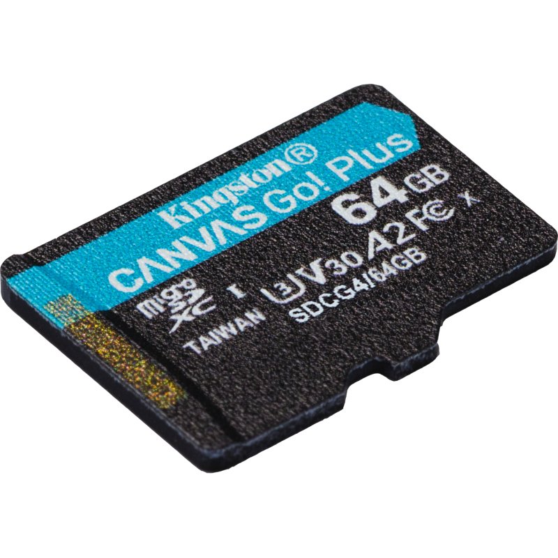 Kingston Technology Carte microSDXC Canvas Go Plus Gen4 200 Mo/s A2 U3 V30 64 Go + adaptateur