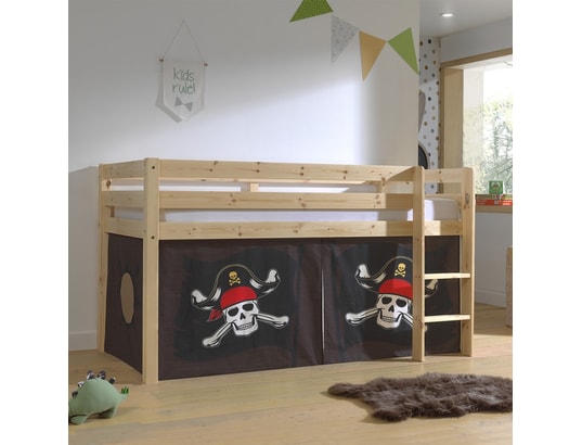 VIPACK - Lit mi-hauteur 90x200 sommier inclus housse pirate pino - bo...