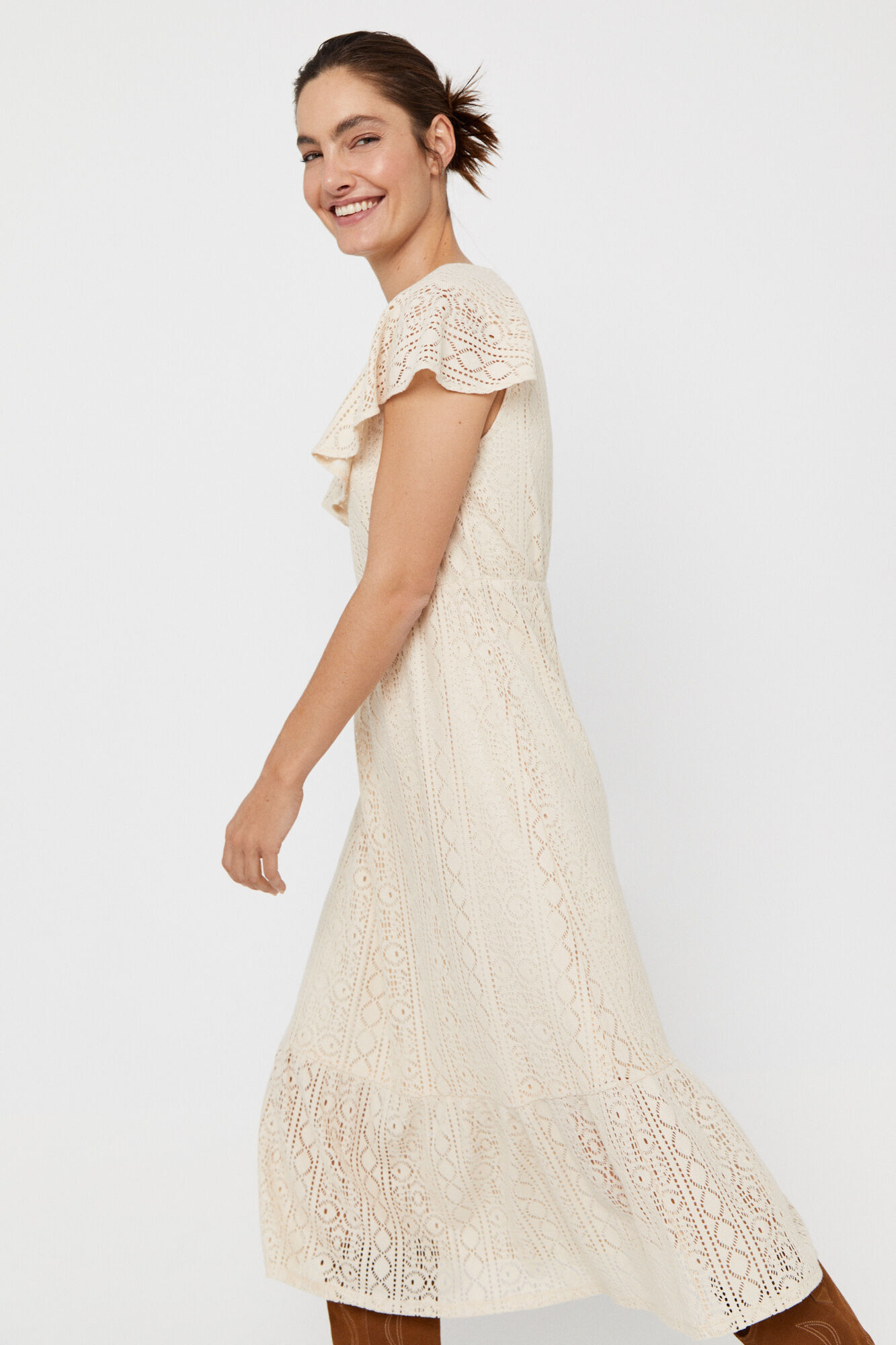 Vestido de malha vazada - Marfim