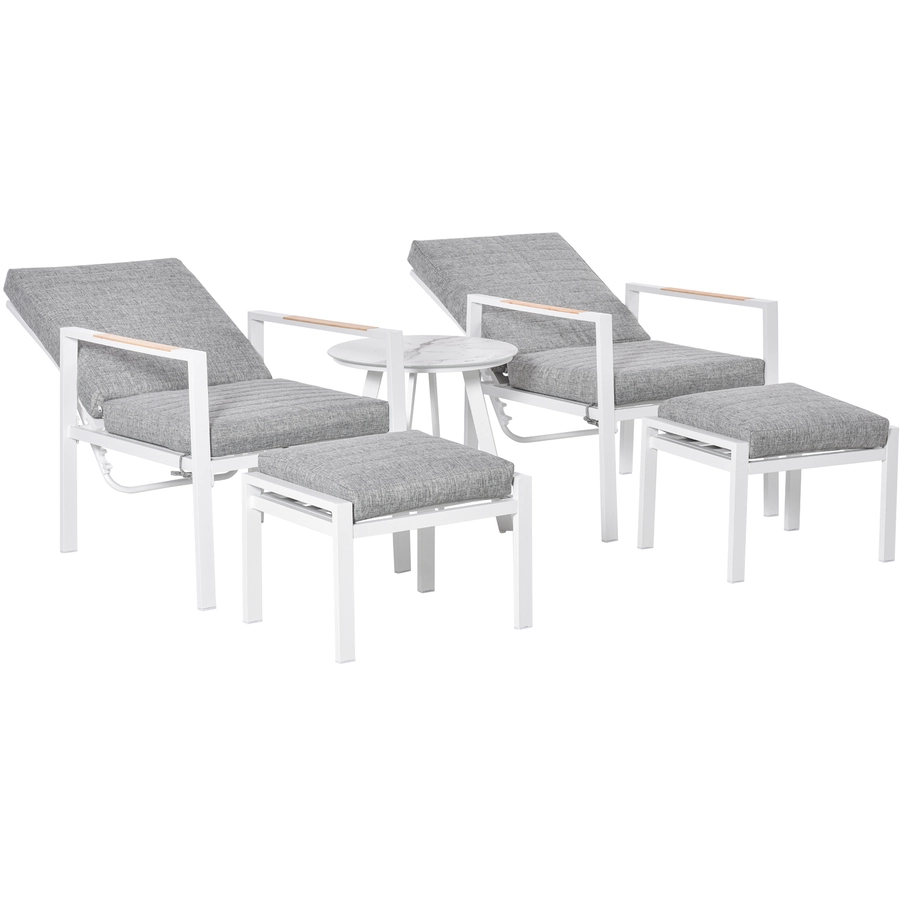Outsunny Gartenmöbelset 5-Teilig, Liegestuhl mit Tisch, rutschfest GrauWeiß