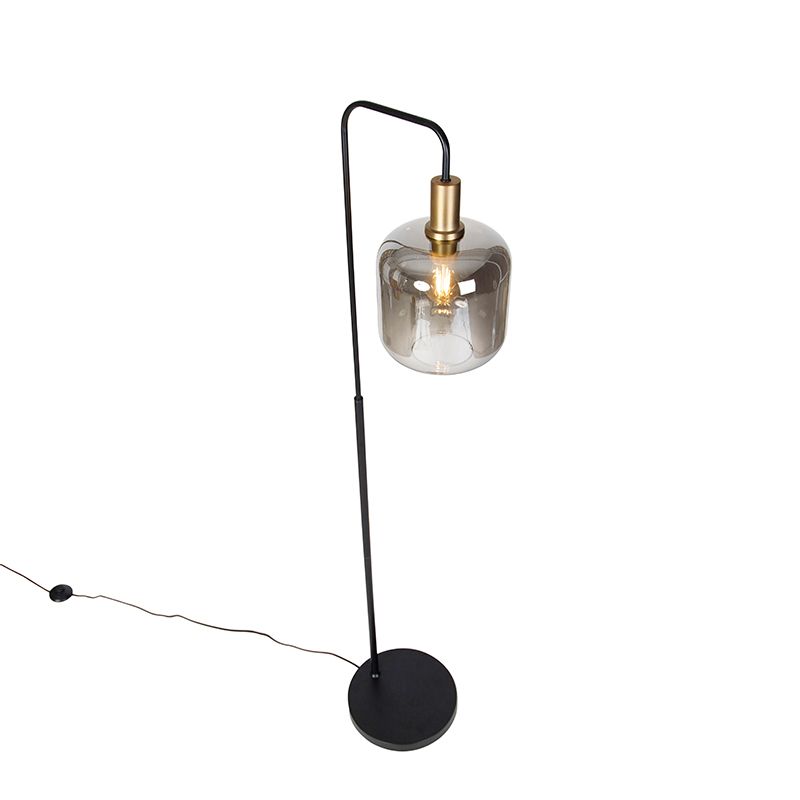 Design vloerlamp zwart met goud en smoke glas - Zuzanna