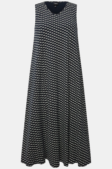 Jersey-Maxikleid, A-Linie, V-Ausschnitt, ärmellos