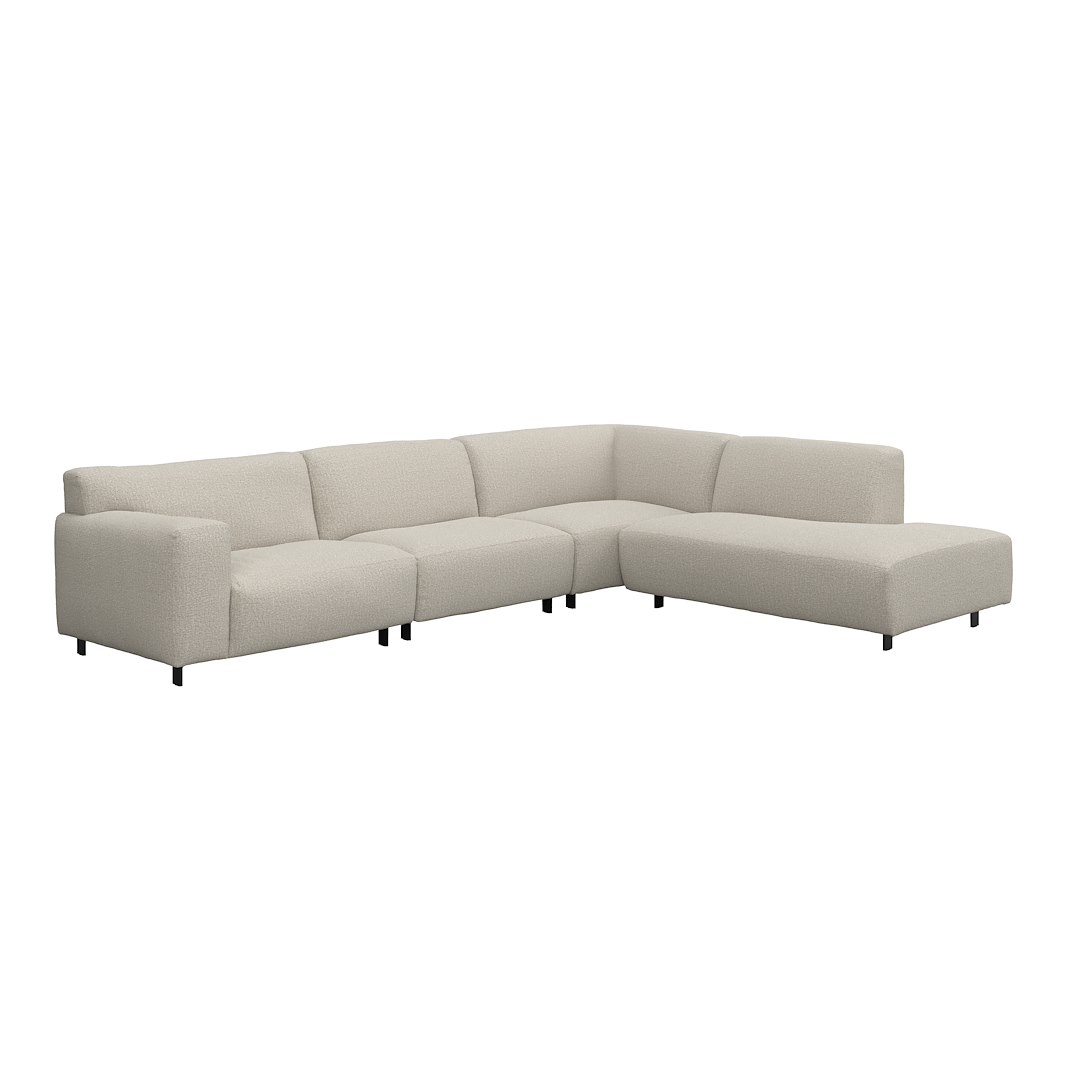 Vesta hjørnesofa 3-seter med åpen ende høyre, Big hjørnemodul, Tekstil Marsel Beige, standardsøm, sort metallben 10 cm, Comfort CM