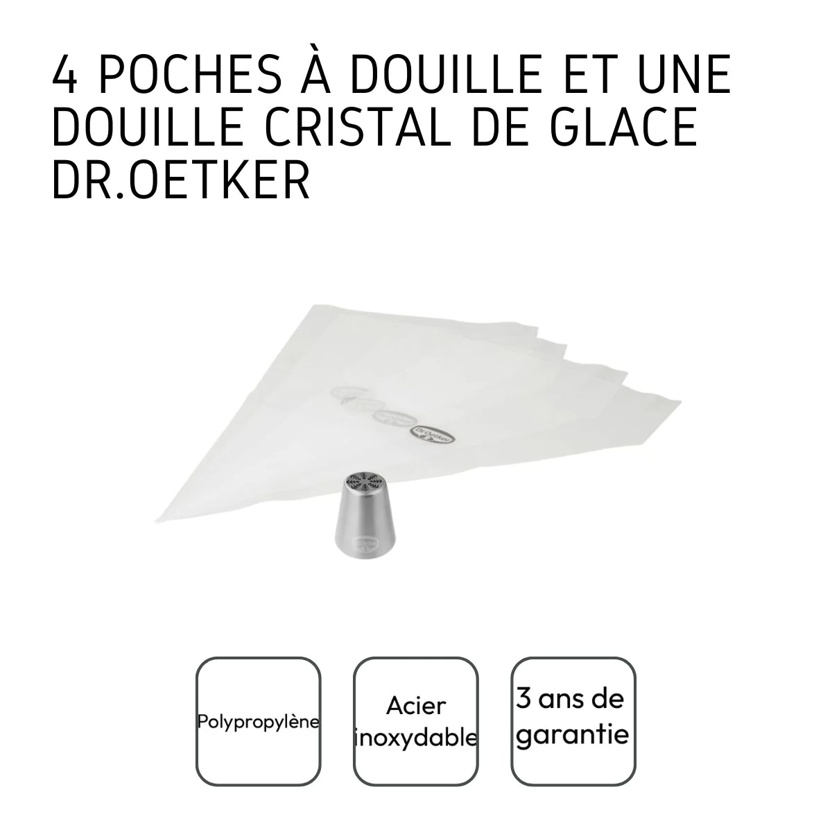 Lot de 4 poches à douille et embout cristal de glace en inox Baker Edi