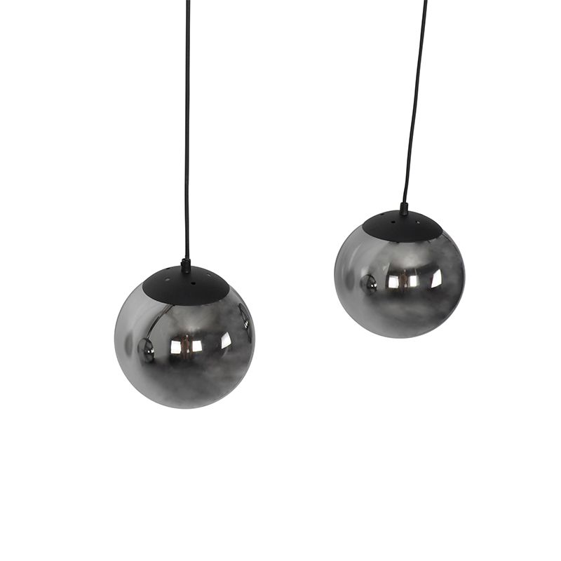 Art deco hanglamp zwart en smoke glas 3-lichts - Pallon