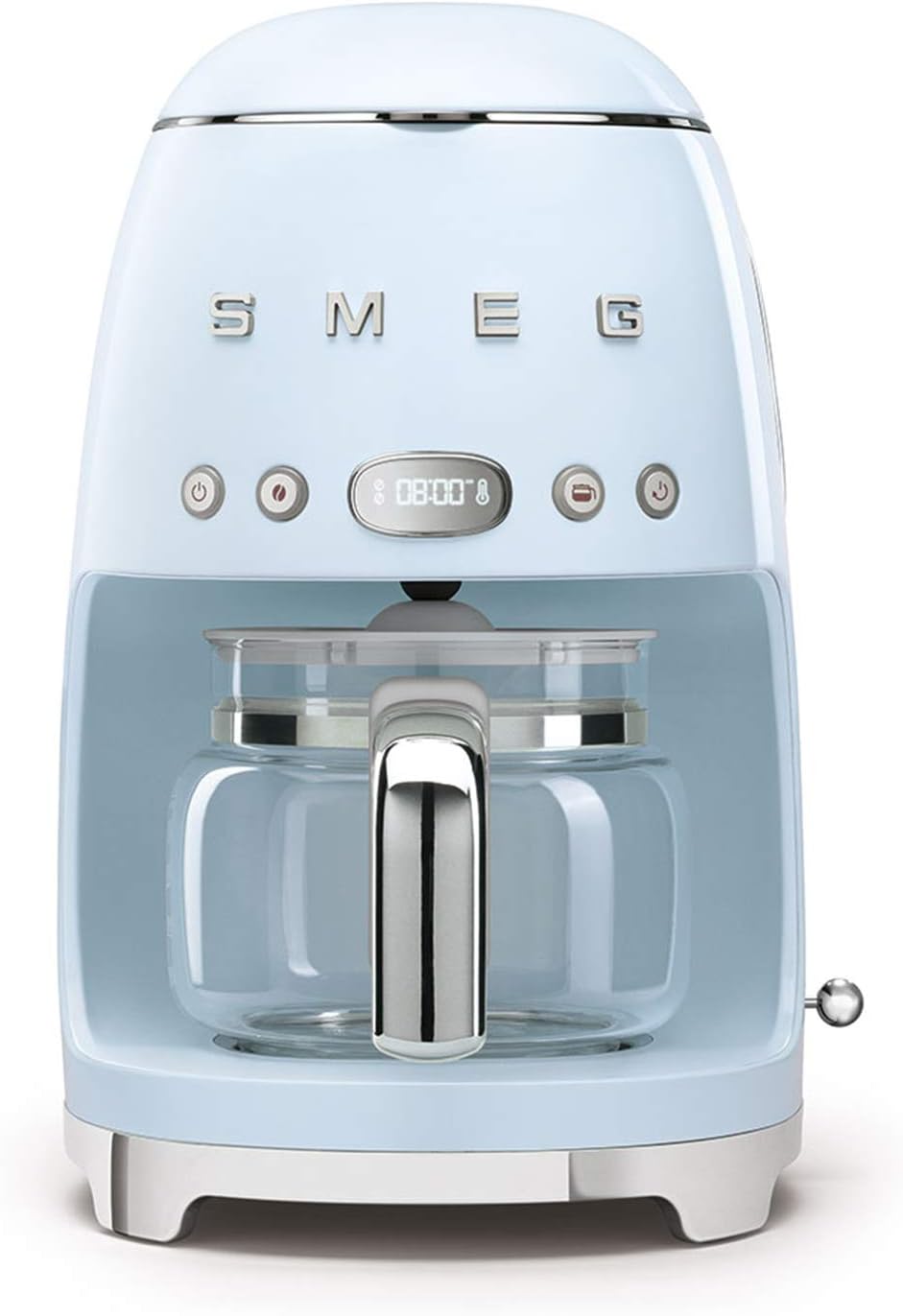 Smeg, DCF02PBEU, Filter-Kaffeemaschine, Aroma und Autostart-Funktion, Glaskaraffe bis 12 Tassen, 2 Intensitätsniveaus, Warmhaltefunktion, 1050W, Pastellblau
