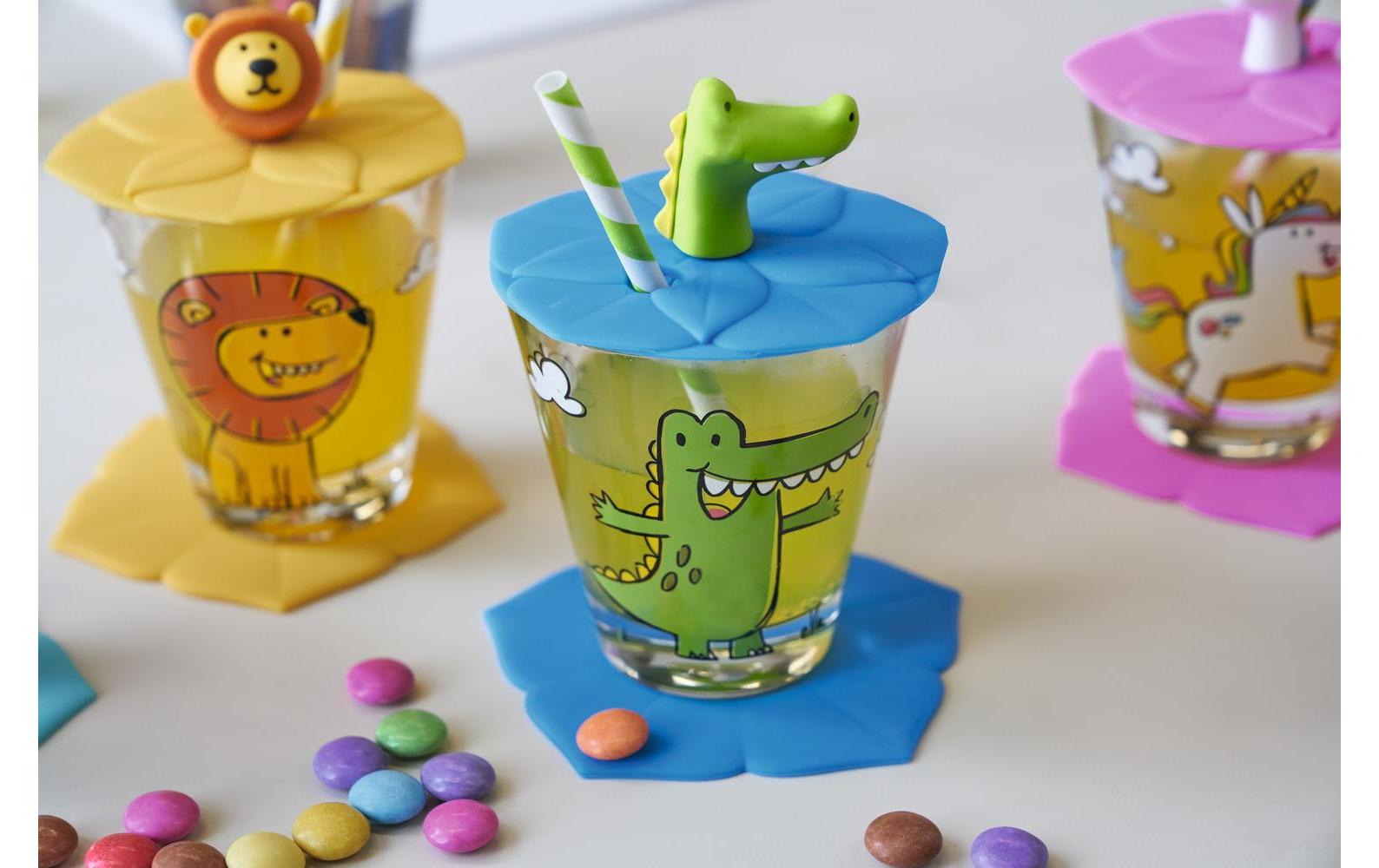 Kindertrinkglas Bambini 3-teilig, KrokodilKinderglas mit Tiermotiv