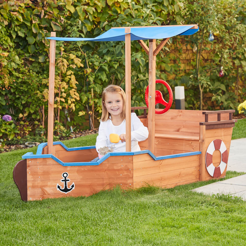 Home Deluxe - Zandbak Modderbak - Zeilschip incl. Grondzeil en Dak - Afmetingen: 160 x 78 x 103 cm - incl. Montagemateriaal | Houten Zandbak Piratenboot Zandbak
