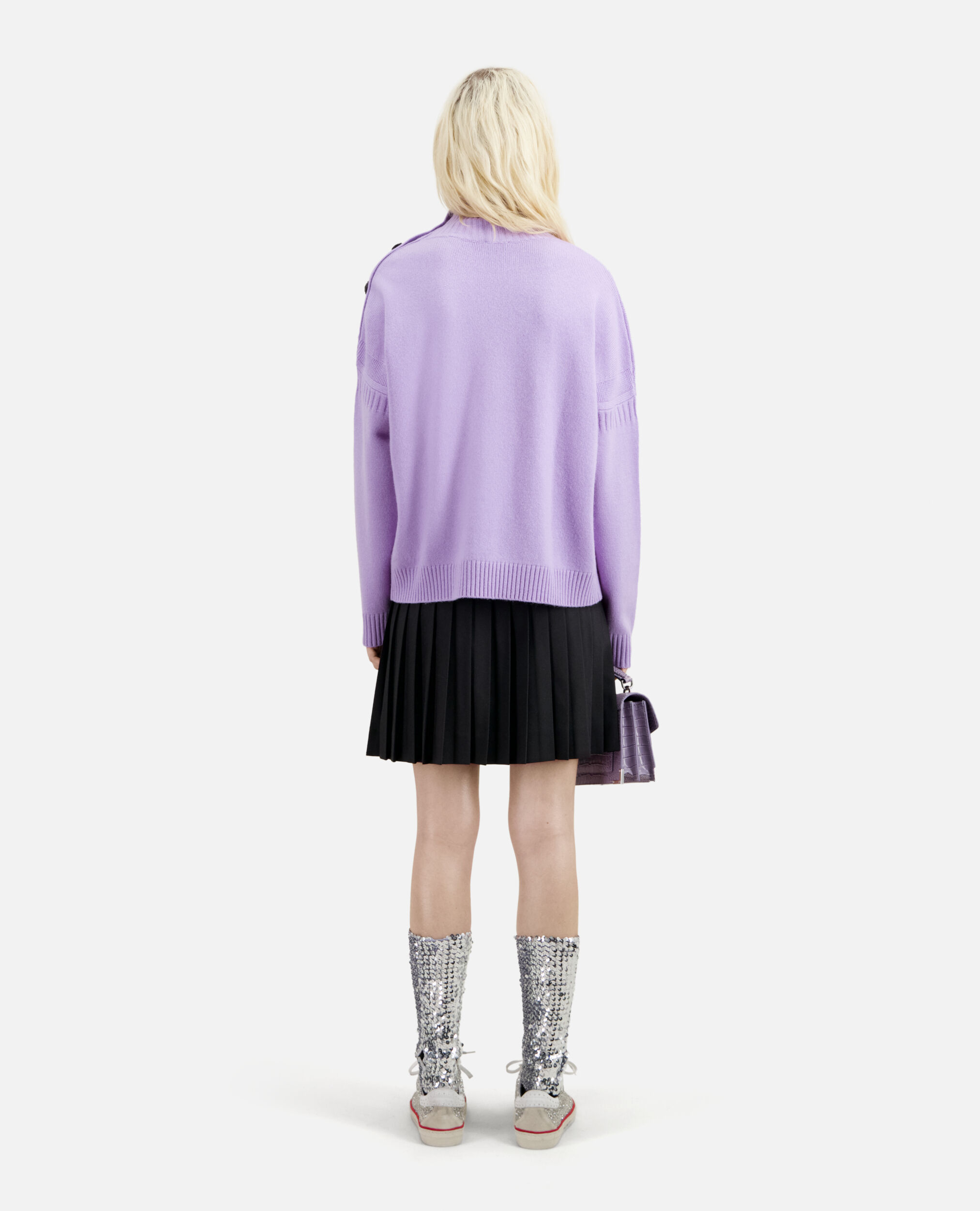 Purple wool and cashmere sweater with buttons