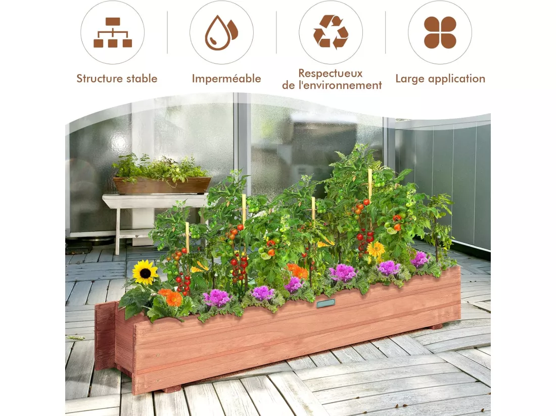 Jardinière Rectangulaire en Bois de SaBois, Lit de Jardin Surélevé Imperméable pour Culture Fruits Légumes, pour Jardin Patio Balcon, 90 x 18 x 15 cm