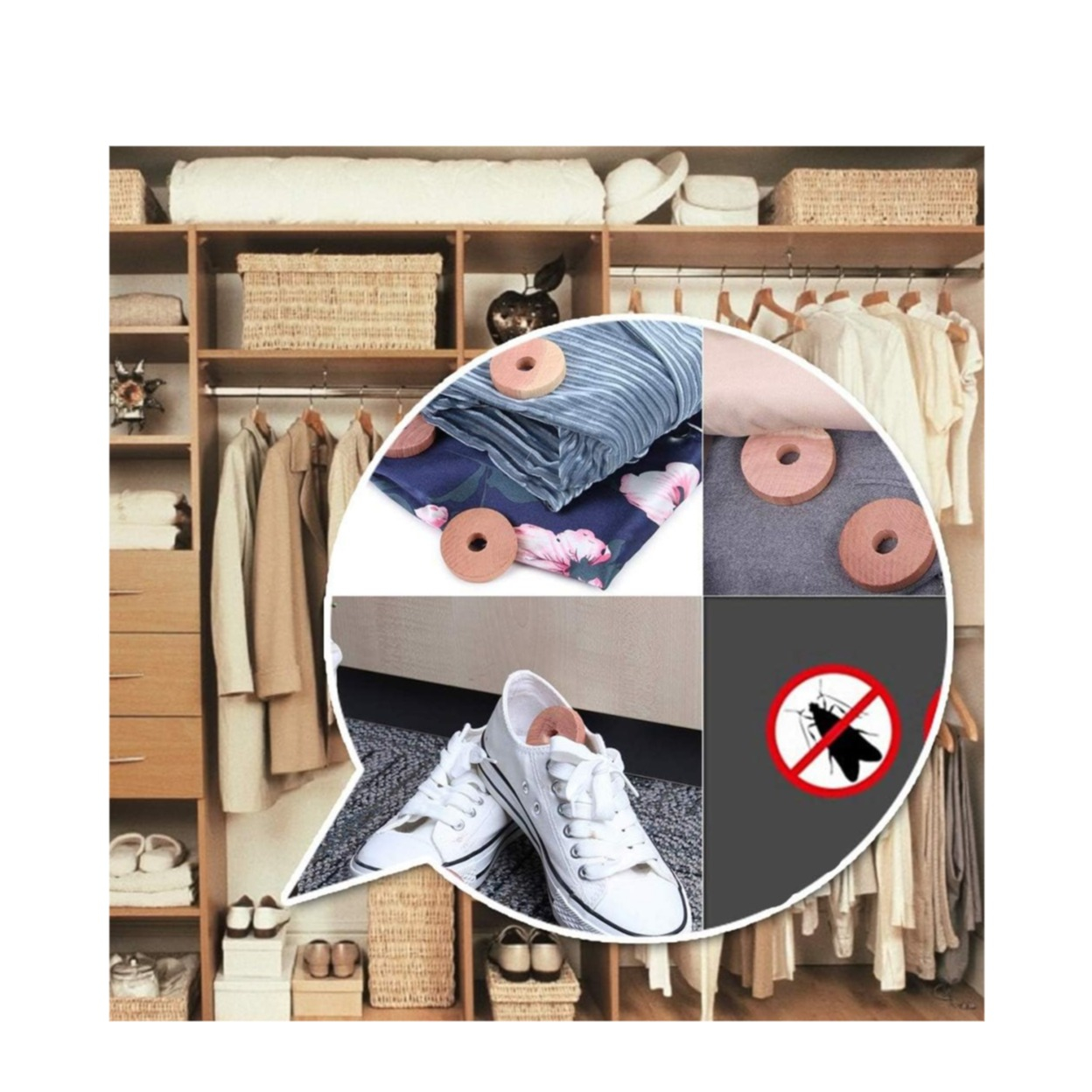 (10er Set) Ø45mm Zedernholz Anti-Motten Ringe Textilien Schutz Mottenfalle Abwehr für Kleiderbügel - Braun
