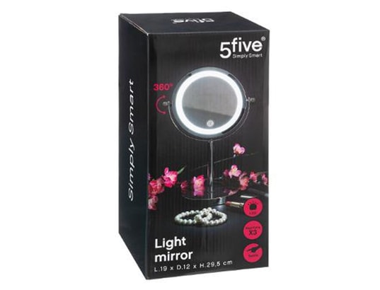FIVE SIMPLY SMART - Miroir Pivotant Rond sur Pied Led 29cm Argent