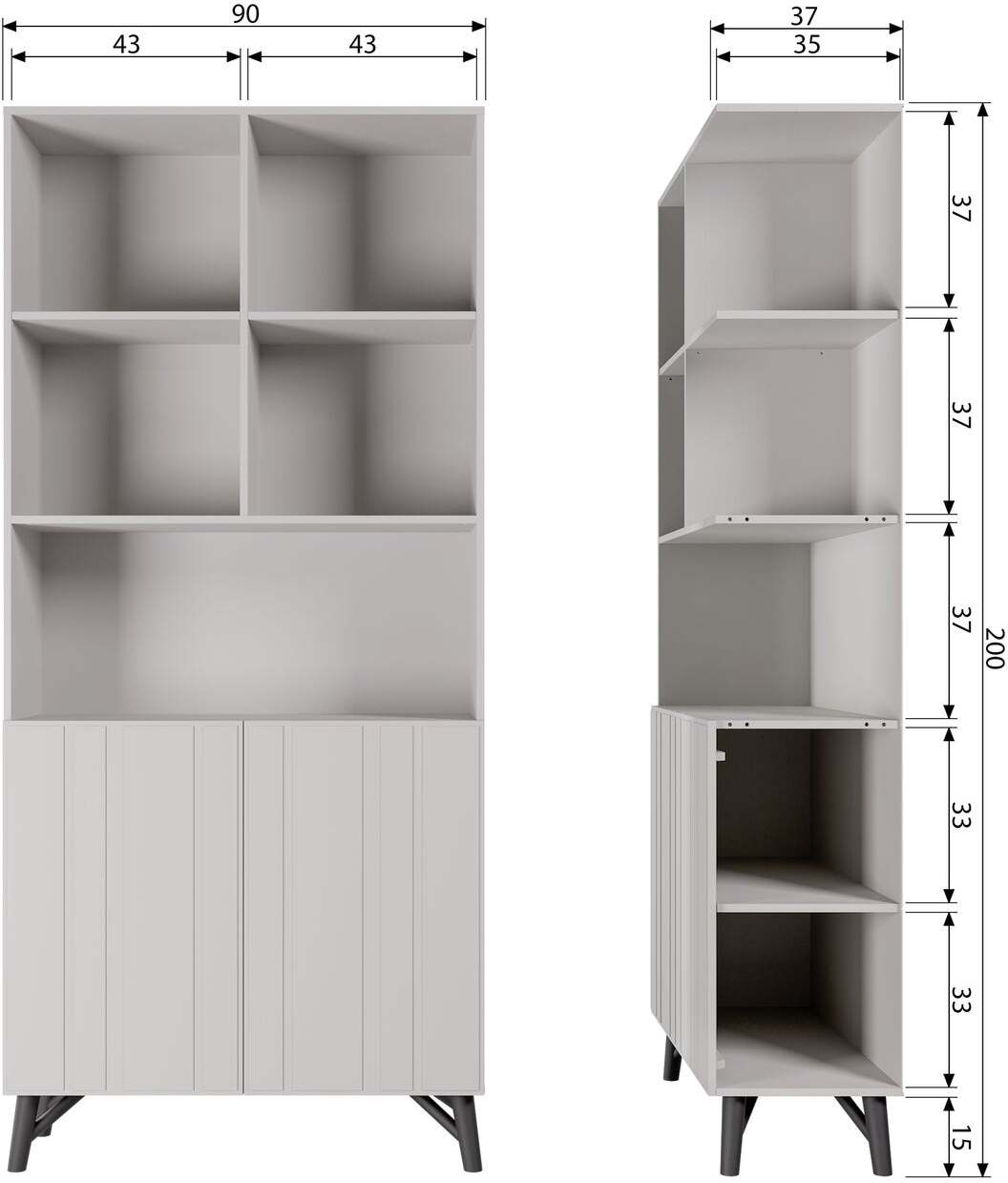 WOOOD wandkast Miller crème 37 x 90 x 200 cm