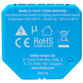 Shelly 2L Gen3 slimme schakelaar WiFi (2 kanalen)
