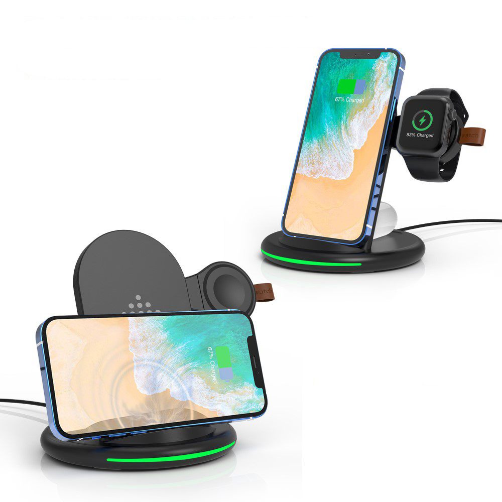 (15W) 3in1 Magnetischer Qi Wireless Charger für Apple Watch / Smartphone / AirPods Dockingstation - Schwarz