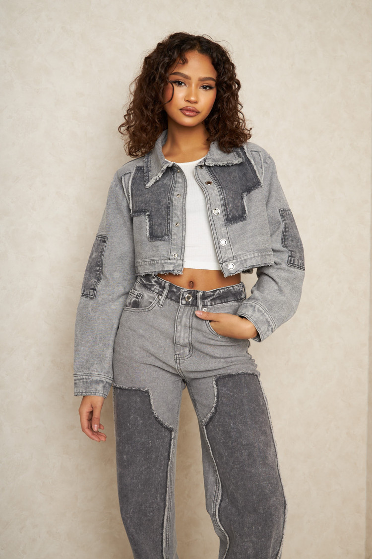 Veste en jean courte grise