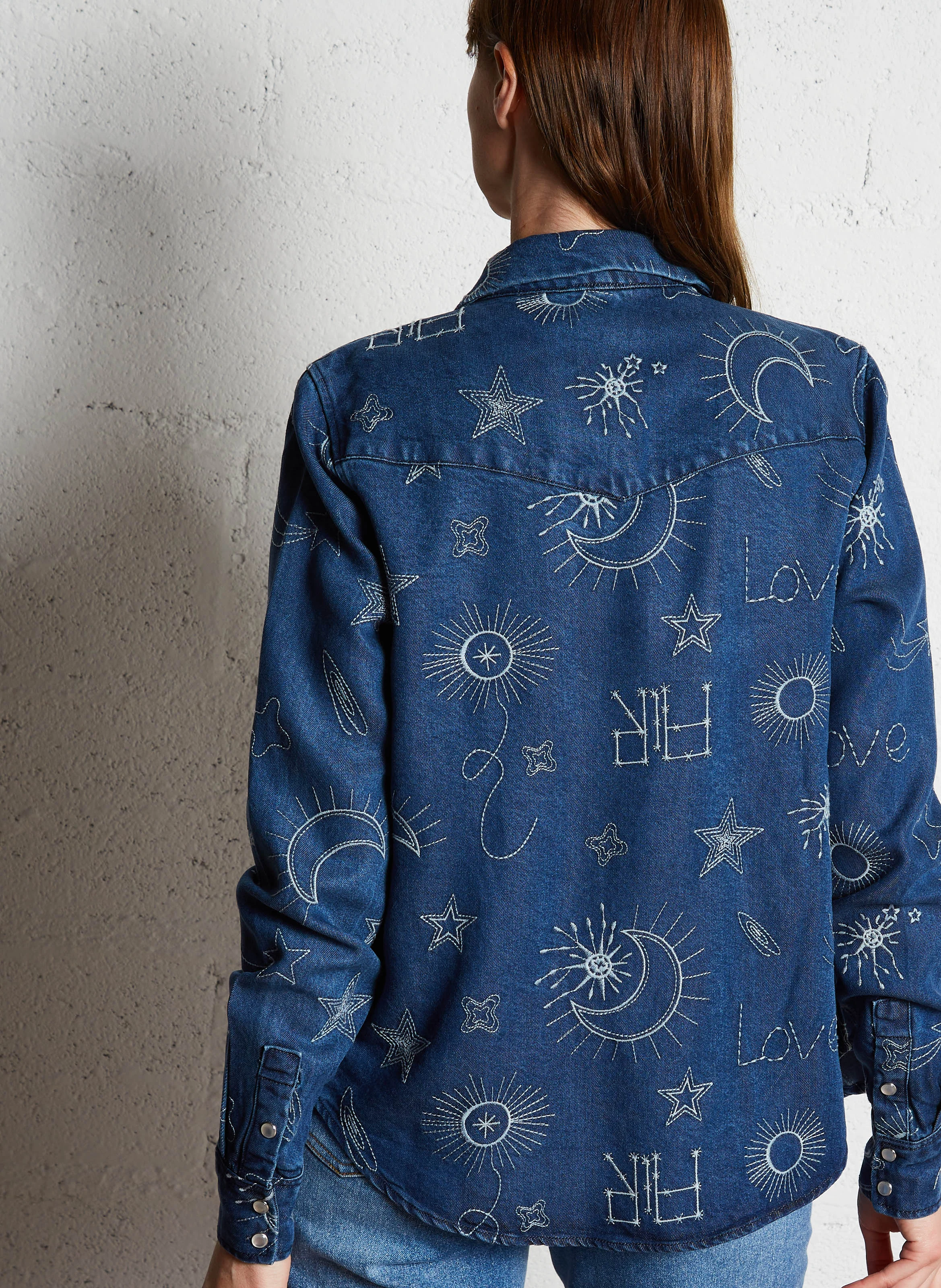 CABANA - Chemise col classique droite en denim | Bleu