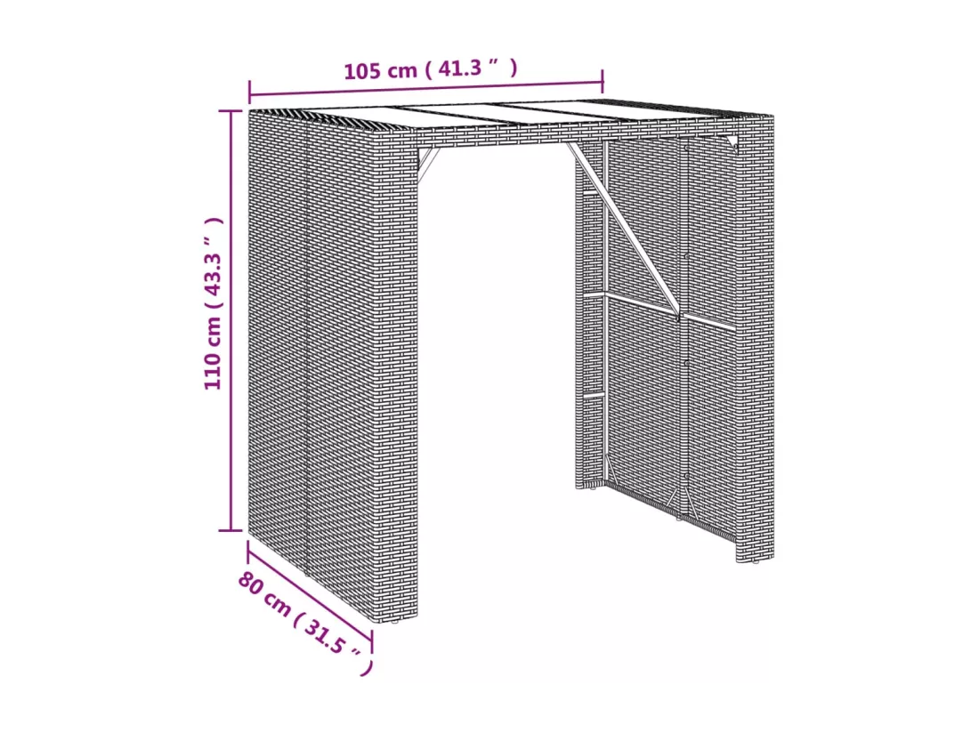 Prolenta Premium - Table de bar et dessus en verre marron 105x80x110 cm poly rotin