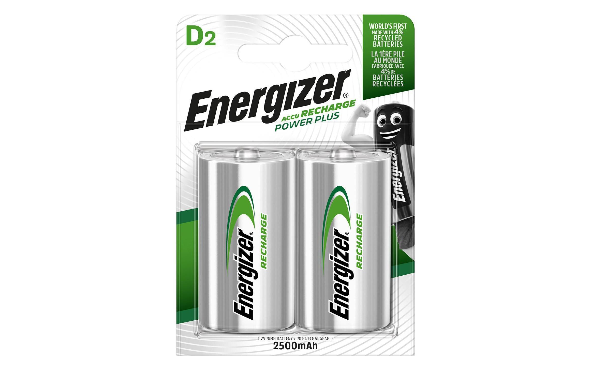 Akku Power Plus NiMH D 2500 mAh, 2 StückWiederaufladbare Typ-D-Akkus