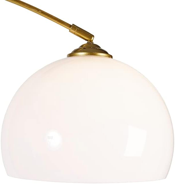 Qazqa - Moderne Bogenlampe Messing mit weißem Schirm - Arc Basic I Wohnzimmer I Schlafzimmer - Stahl Rund I Länglich - LED geeignet E27