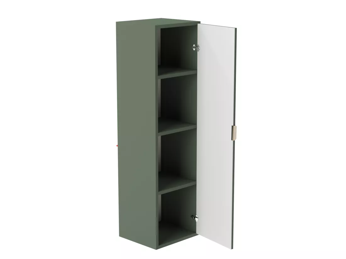 Meuble colonne suspendu de salle de bain WENA, façades cannelées, Willy, 120x33x33 cm, Vert