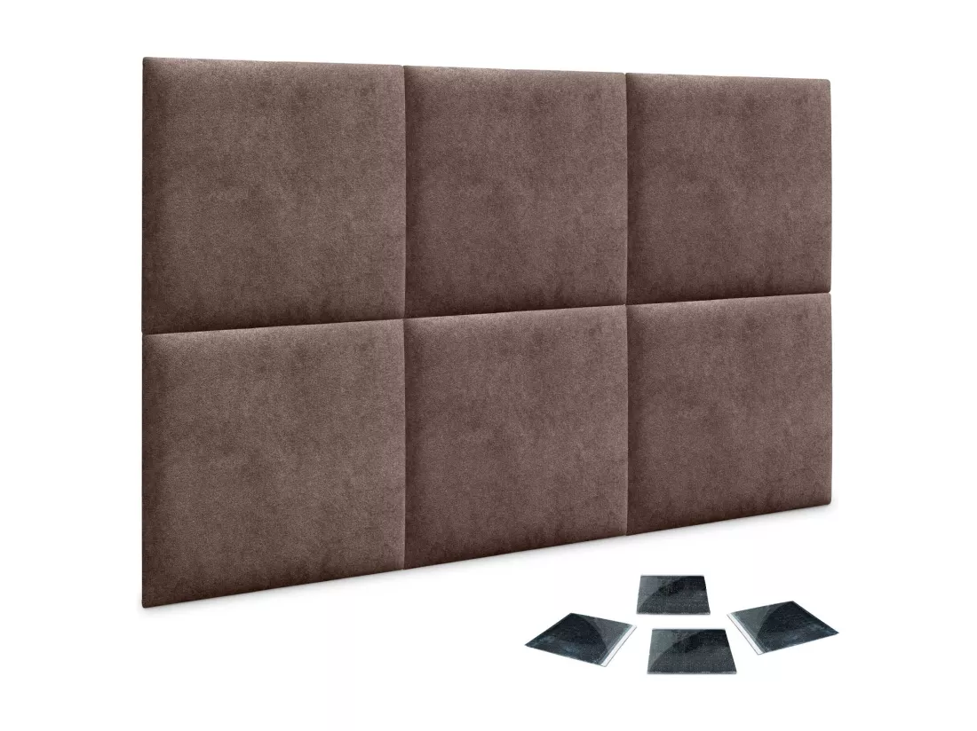 DHOME Lot de 6 Panneaux Rembourrés en Tissu Aqualine Autocollants pour Mur Acoustiques Absorbants Protection contre (Marron chocolat, 60x60cm, x6)