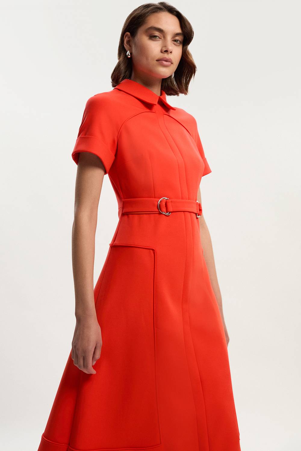 KarenMillen Robe midi trapèze à jupe pleine avec détail d'onglet extensible compact