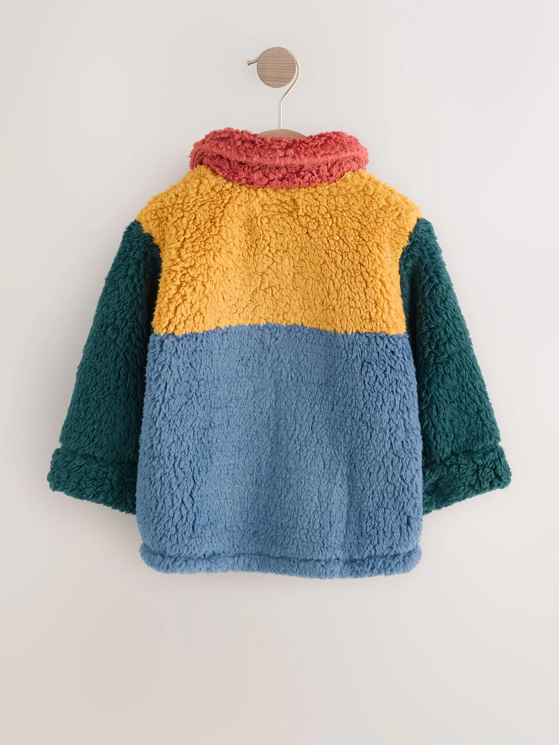 Helder blauw/geel kleurblok - Fleece shacket van borg (3 mnd - 7 jr)