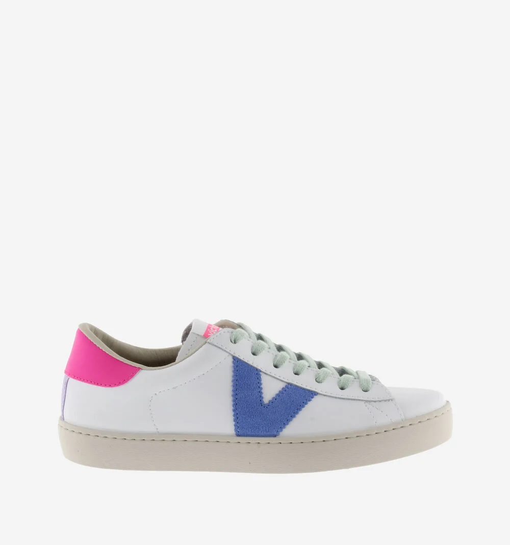 BERLÍN CUIR & NÉON Baskets blanches en cuir et détails fluo pour femme CHICLE