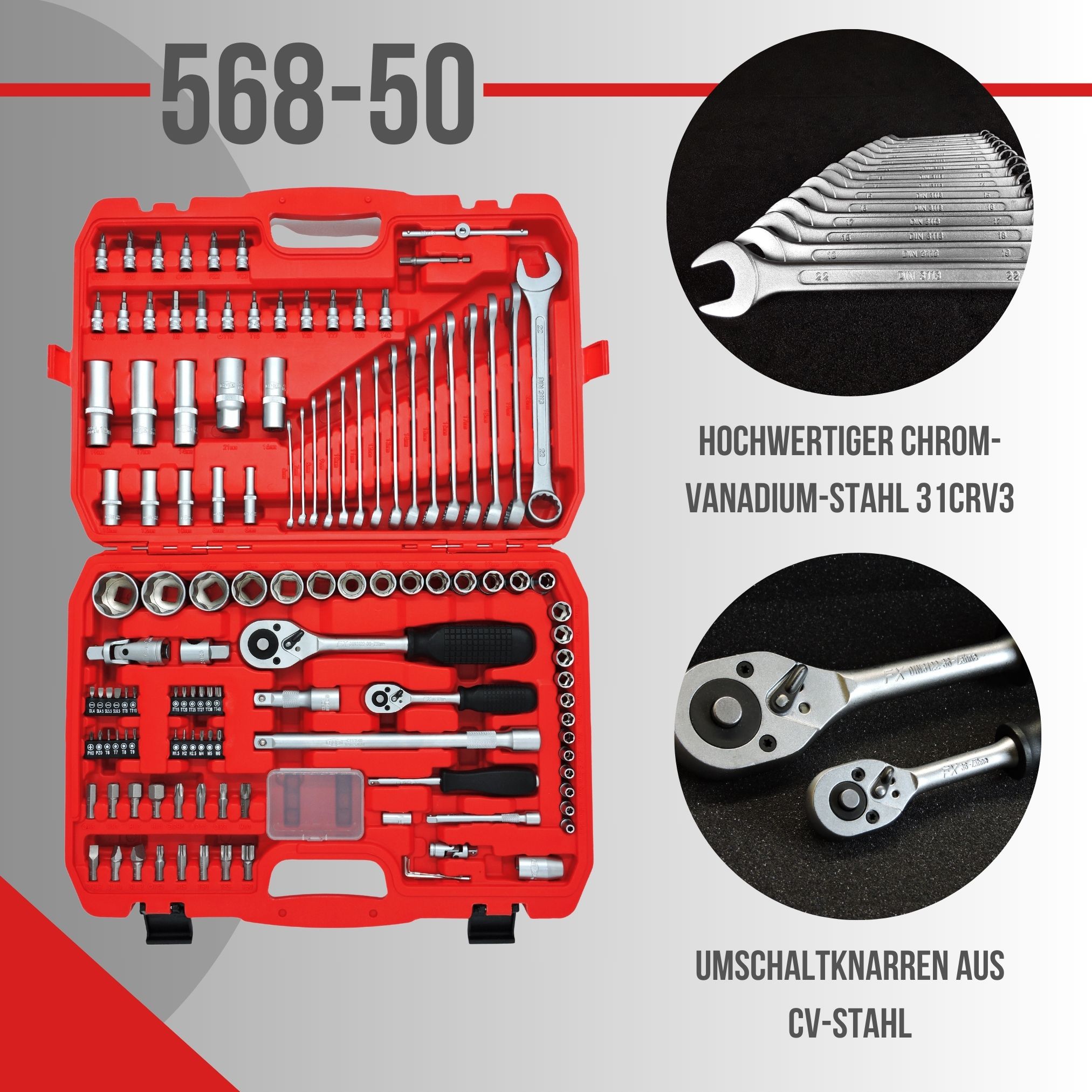 FAMEX 568-50 Mechaniker Steckschlüsselsatz - Werkzeugkoffer 125-teilig