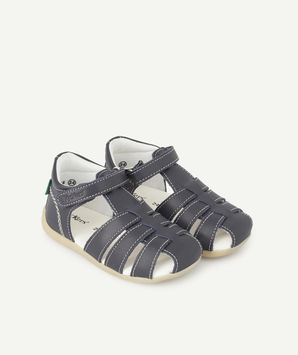 KICKERSLES SANDALES PREMIERS PAS EN CUIR BLEU NUIT