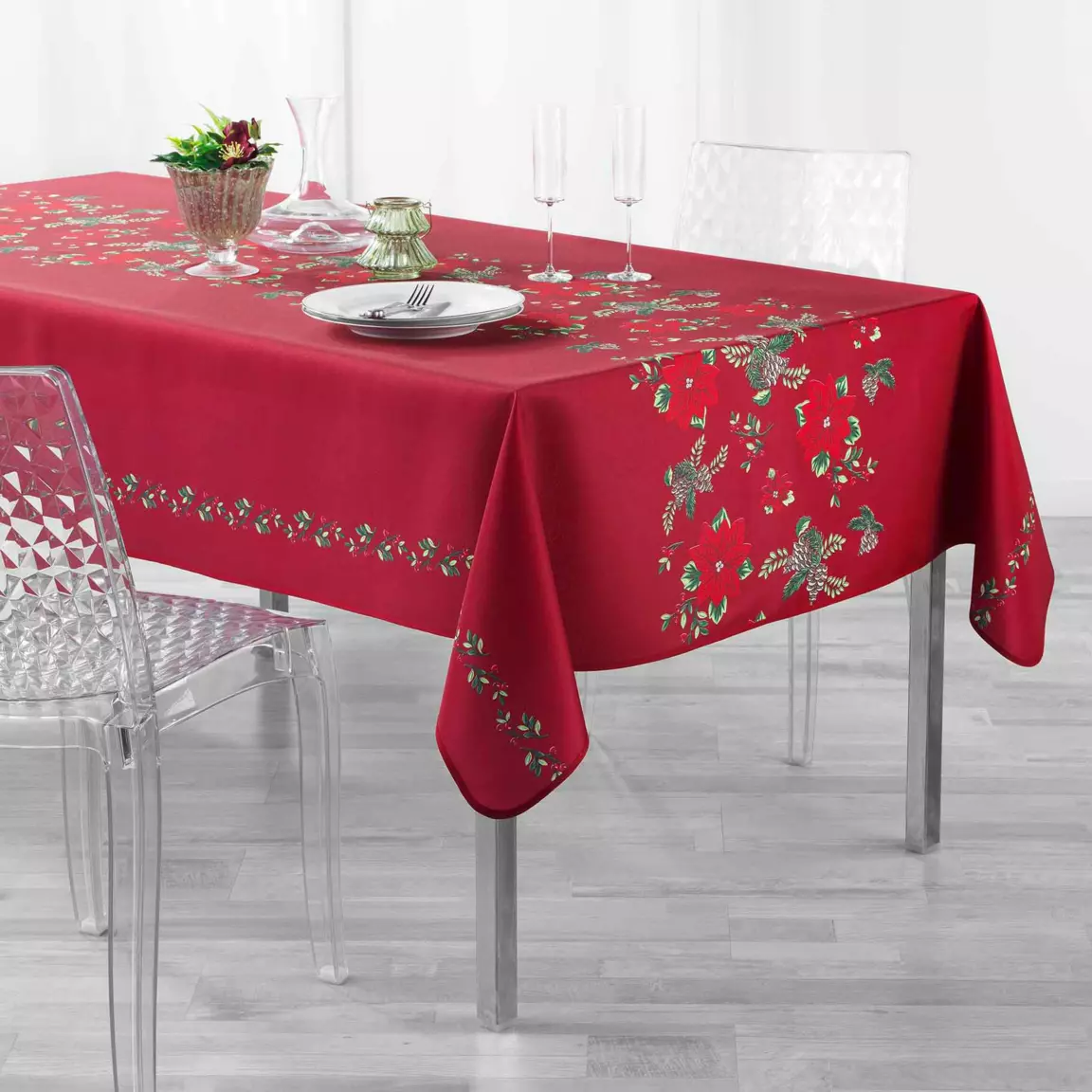 Nappe de Noël rectangulaire (150 x 240 cm) Isadora Rouge