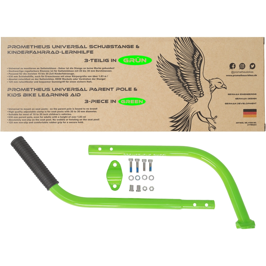 PROMETHEUS BICYCLES® Schiebestange für Kinderfahrrad grün
