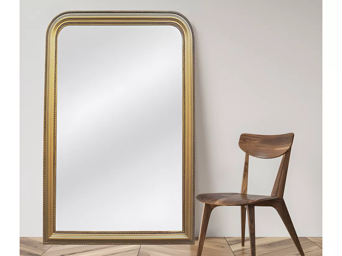 Miroir style vintage en bois de paulownia - L. 80 x H. 110 cm - Doré effet laiton - HELOISE