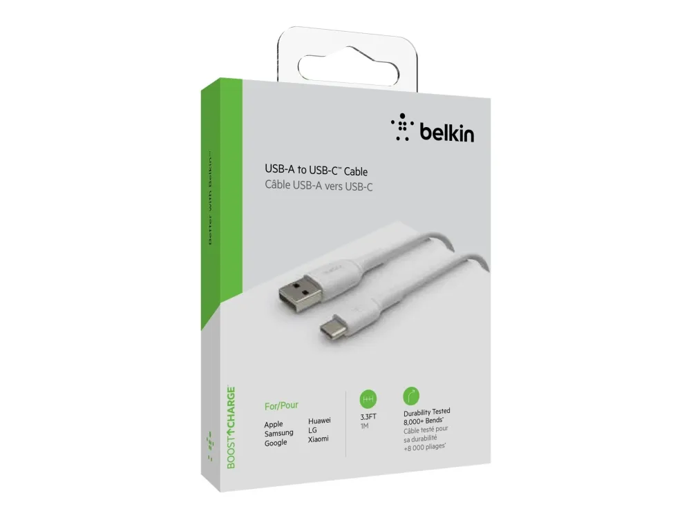 Belkin BoostCharge - USB-kabel - 24 pin USB-C (han) til USB (han) - 1 m - hvid