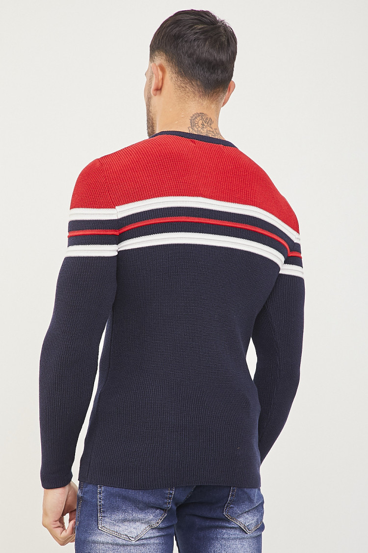 Pull à bandes rouge/bleu