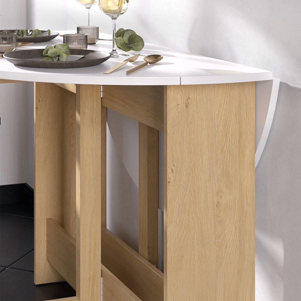 Vicco Esstisch Rondo Eiche Weiß 100 x 73 cm ausklappbar