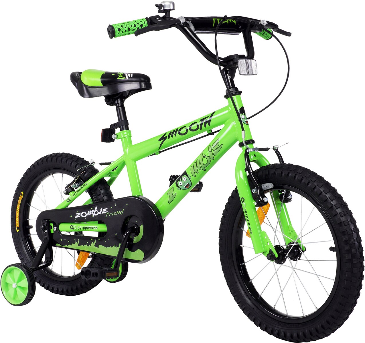 Actionbikes Kinderfahrrad Zombie 16 Zoll, V-Brake-Bremsen, höhenverstellbar, Stützräder, Reflektoren