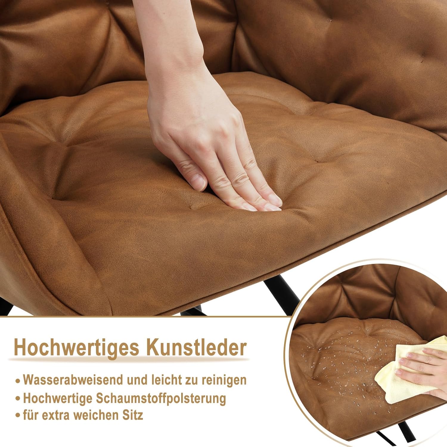 WOLTU Esszimmerstühle drehbar 4er Set, Armlehnstühl 360° drehbar, Essstühl, Küchenstühl, Polsterstühl, Armlehnstühl, für Esszimmer, Wohnzimmer,mit Metallbeinen Kunstlederbezug, Hellbraun EZS61hbr-4