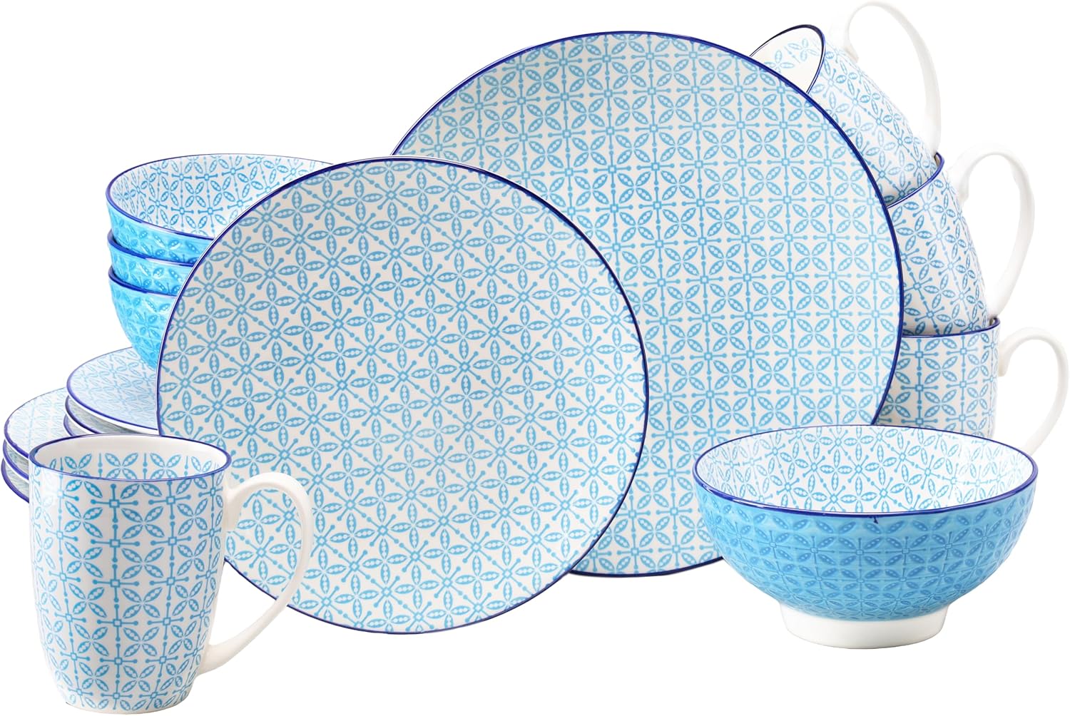 CreaTable, 24760, Serie Mediterran Blau, 16-teiliges Geschirrset für 4 Personen, Kombiservice aus Steinzeug, spülmaschinen- und mikrowellengeeignet, Qualitätsproduktion